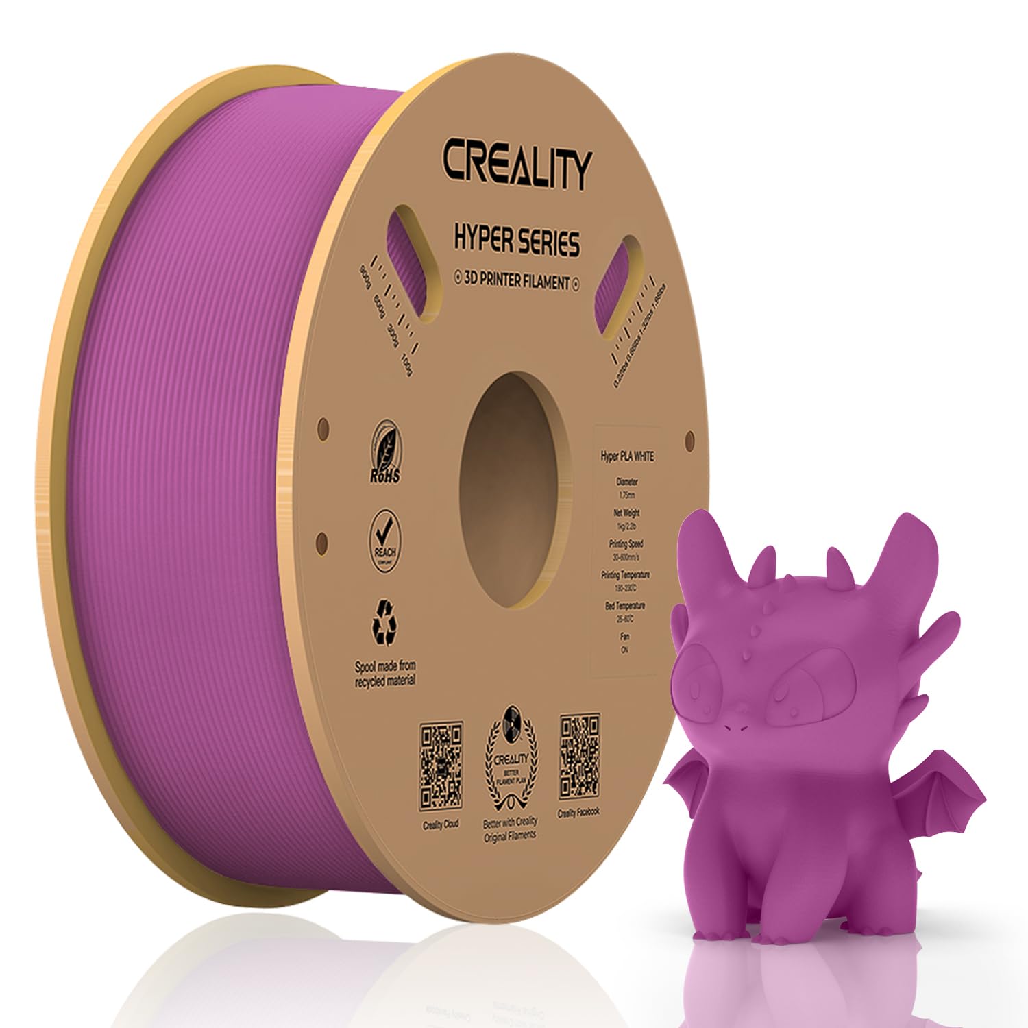 Official Creality Hyper PLA Filament 1.75mm, High Speed PLA 30-600mm/s Rapid 3D Printer Filament, Dimensional Accuracy +/-0.02mm, Fit Most FDM 3D Printers，1KG(2.2lbs) Spool Purple