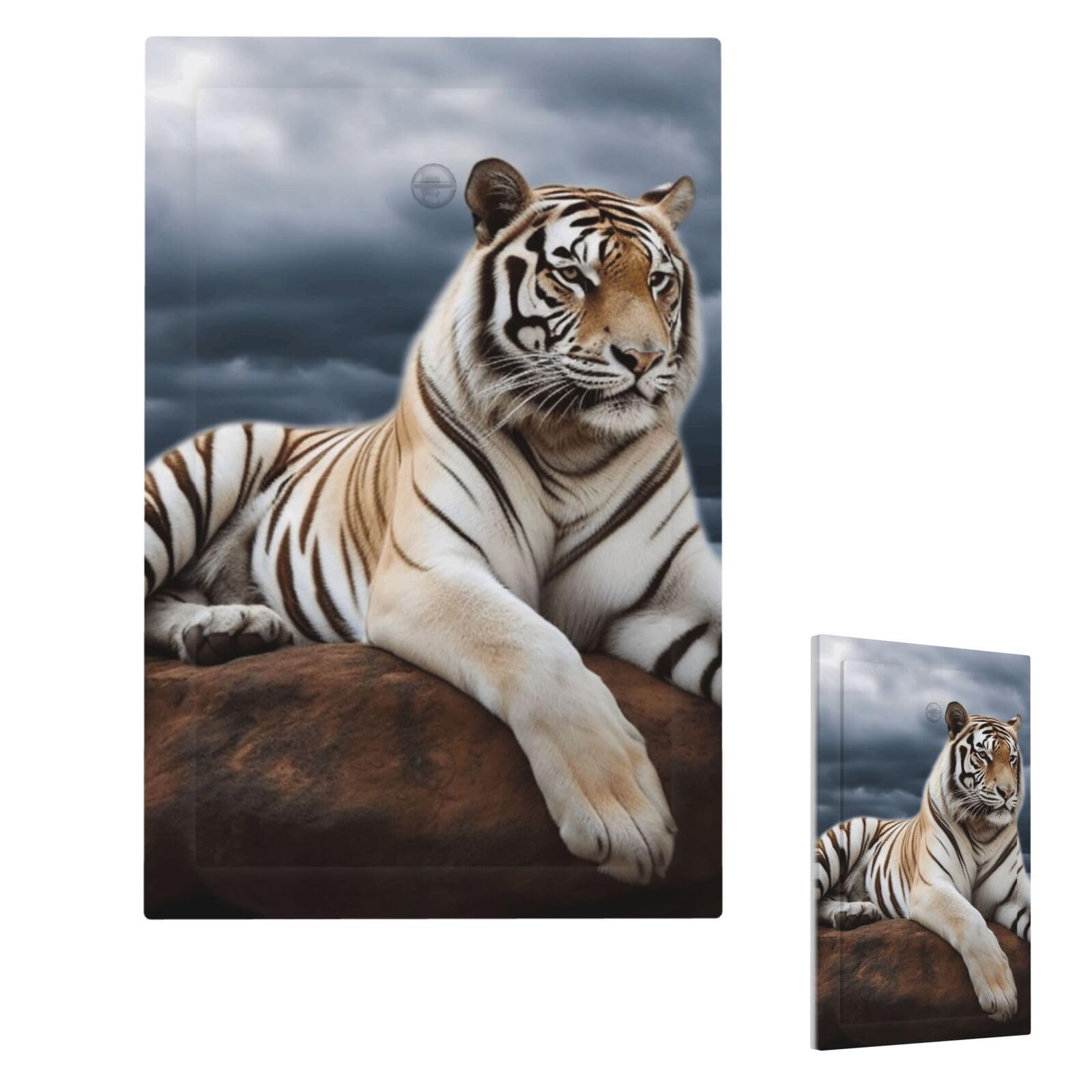 Aceprints Single Blank Majestic Tiger Resting On A Rock With Cloudy Sky Wall Plate Cover Modern Decorative Light Switch Cover Unbreakable Receptacle Outlet Covers For Living Room Bedroom Decor