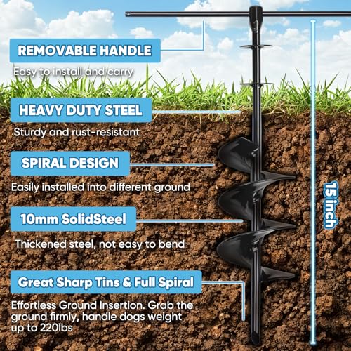 Heavy Duty Dog Tie-Out Cable and Stake for Yard Camping, with 30ft Heavy Duty Cable with Spring, for Small Medium Large Dogs up to 210 lbs, 360°Swivel Dog Run- No Tangle, Spiral Dog Stake - Image 3