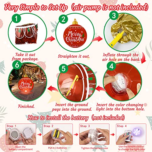 Outdoor Christmas Inflatable Decorations For Yard - Giant Light Up Christmas Ball Ornament With Led Light And Remote For Xmas Holiday Outdoor Yard Tree Pool Decorations, 24 Inch #TOP4