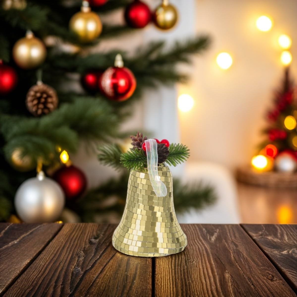 Toyvian 5 Piezas Adorno de Campana de Cristal Reflectante Dorado para Árbol