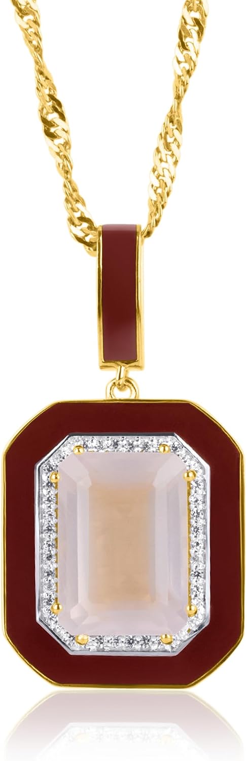 MAX + STONE 14k Gold-Plated Lobster Clasp Pendant| Birthstone Necklace for Women |Hypoallergenic Gold Plated Gemstone Pendant | Sterling Silver Necklace For Women