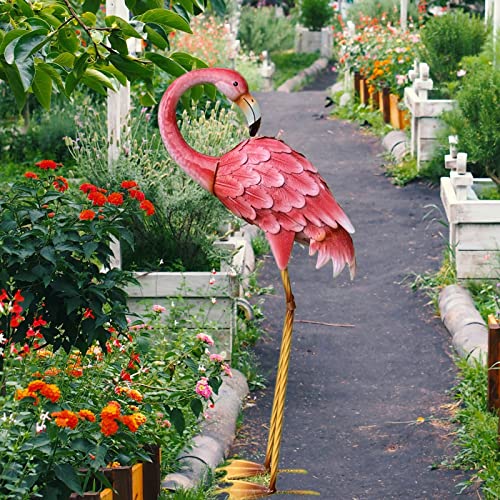 Shorayn Garden Statues Flamingo Sculptures Metal Yard Art, Pink Bird Art Outdoor Backyard Decor Patio Lawn Porch Ornament Flamingo Yard Decoration #TOP2