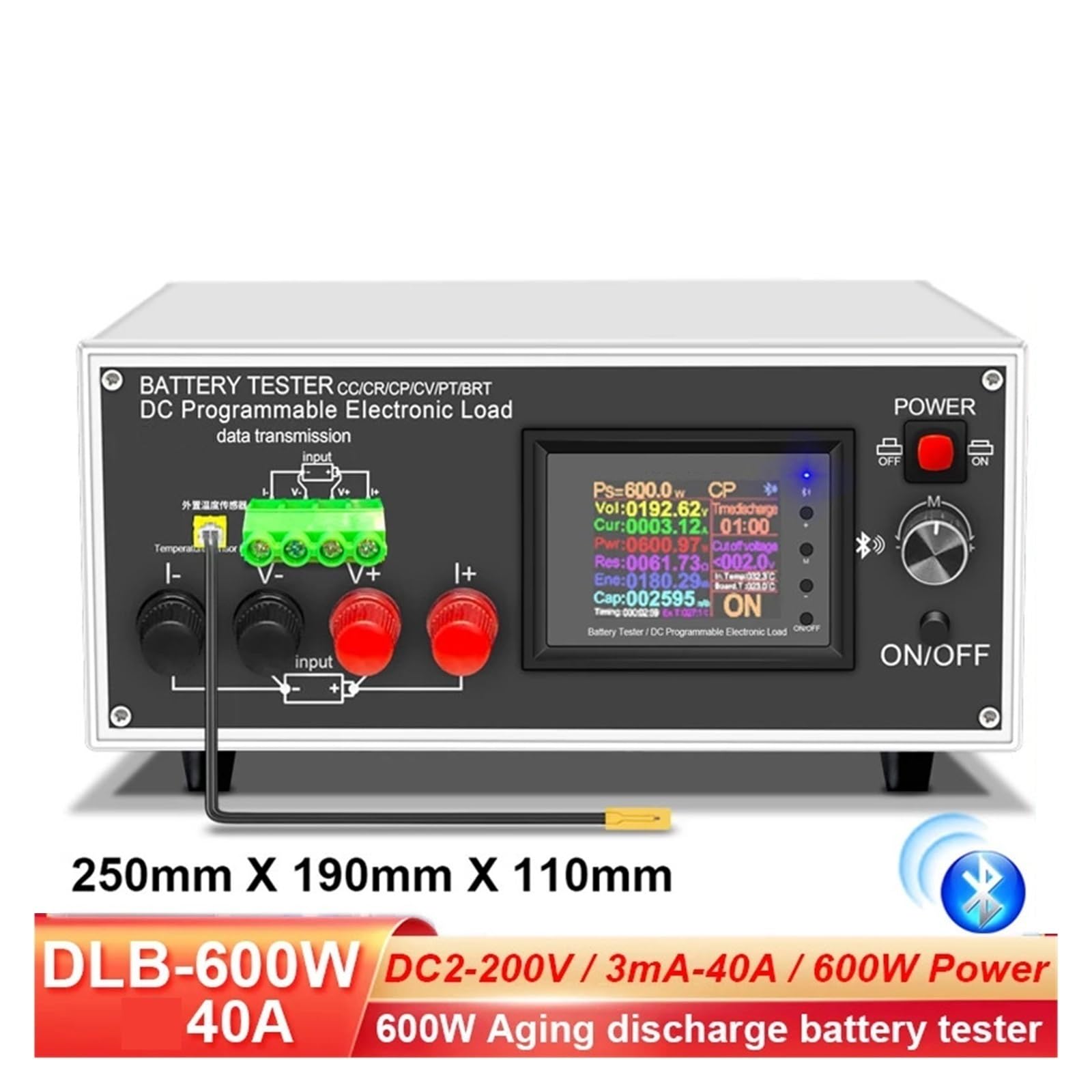 Probador de carga electrónica DLB-600W 200V 40A DC, herramientas programables de capacidad de temperatura de batería de coche de resolución de alta precisión