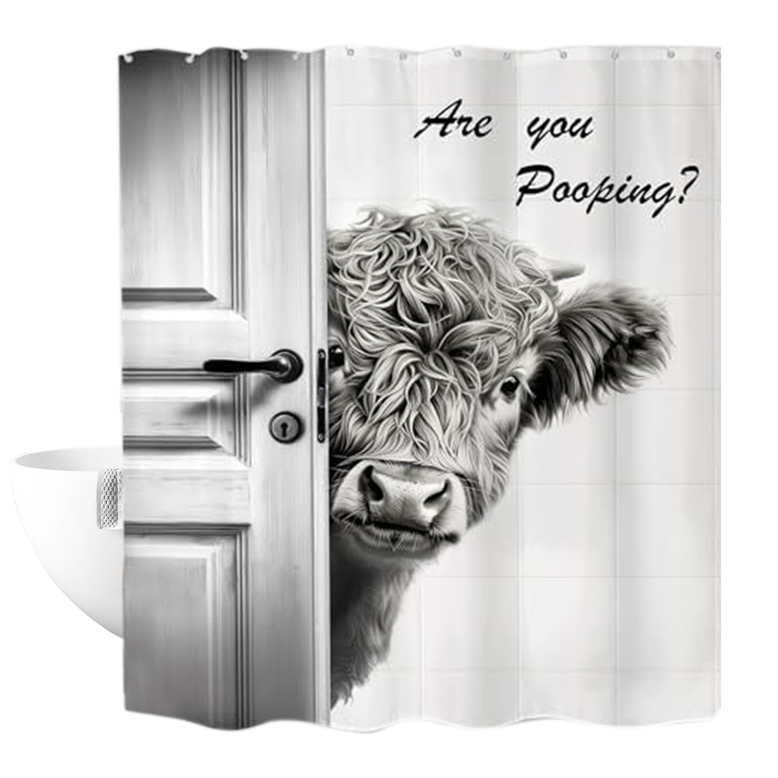 Rideau de douche vache rustique imperméable 180 cm pour salle de bain