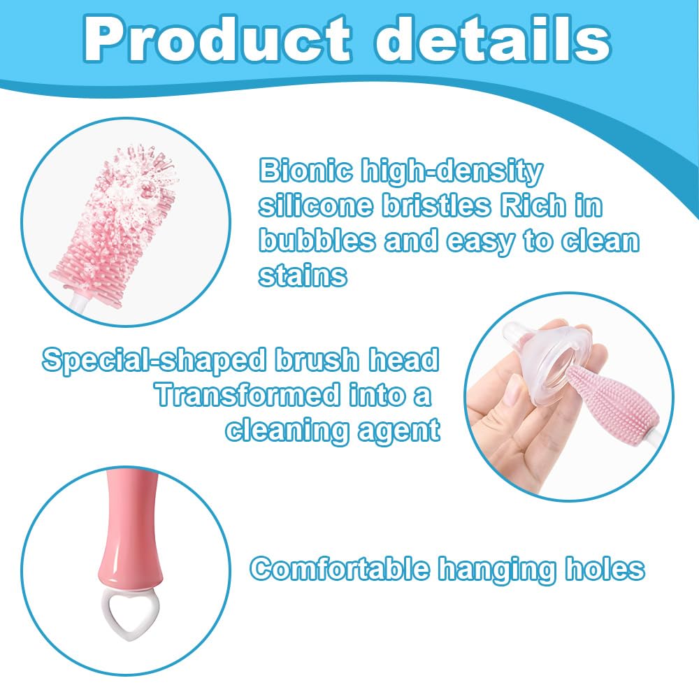 WYAN 6 PCS Multipurpose Bottle Cleaning Brushes, Feeding Bottle Silicon Bristle Brushes - Image 4
