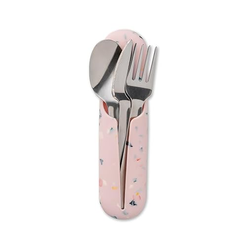 Miniatura 8 de W&P Porter Utensilios de acero inoxidable con estuche de transporte de silicona  Crema de terrazo  Cuchara, tenedor y cuchillo para comidas sobre la