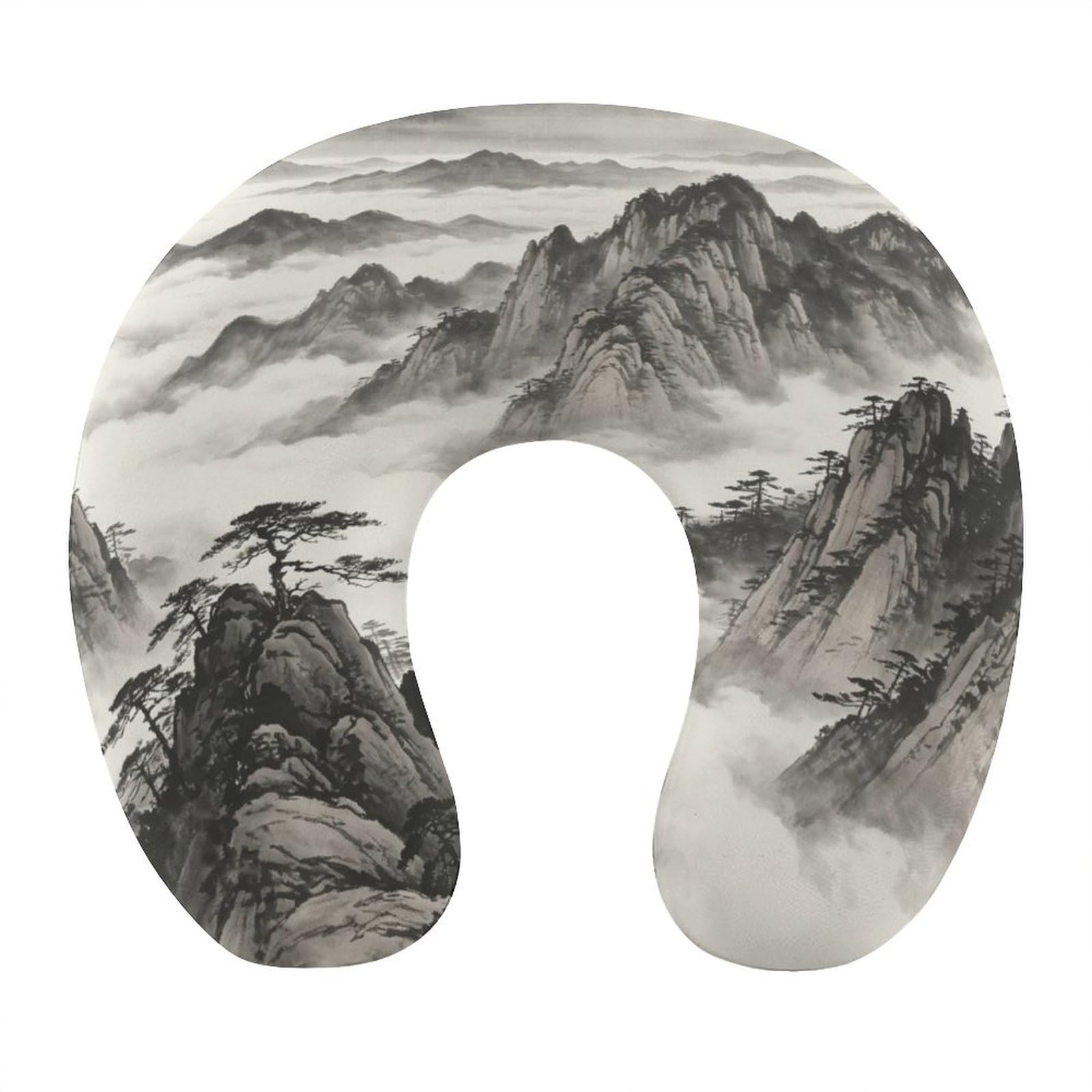 Btcowzrv Style Ink Wash Mountain U Shaped Neck Pillow Travel Pillows
