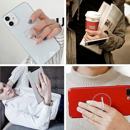 Miniatura 3 de Soporte transparente para anillo de teléfono, paquete de 5 unidades, soporte para anillo de teléfono celular transparente con diamantes, agarre para