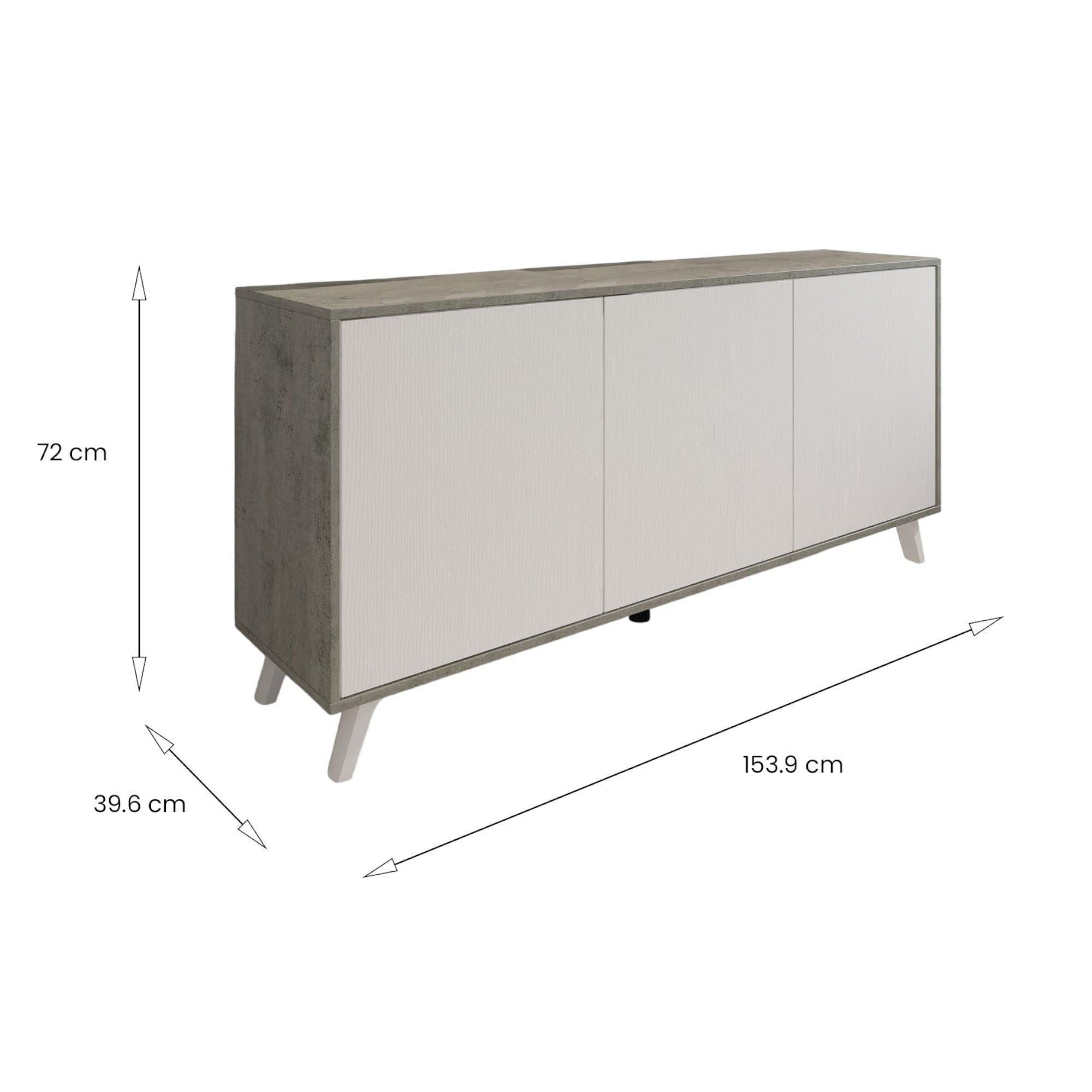 Dmora - Credenza Weddell, Buffet da Soggiorno, Madia da Salotto, Dispensa da Cucina, 154x40h72 cm, Grigio Chiaro e Bianco