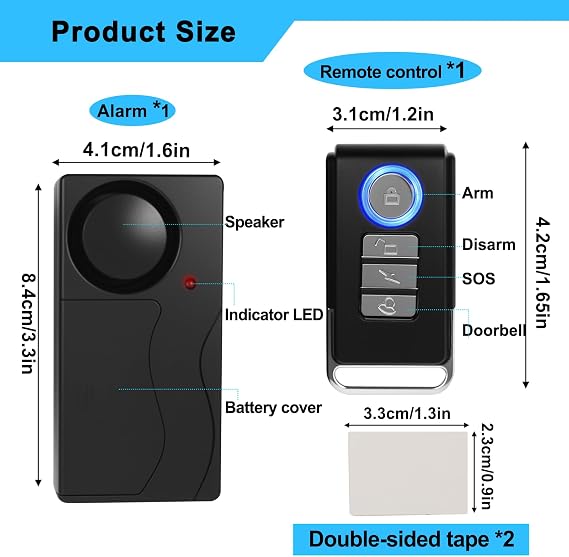 Wireless Vibration Alarm with Remote Control for Shed Garage Home