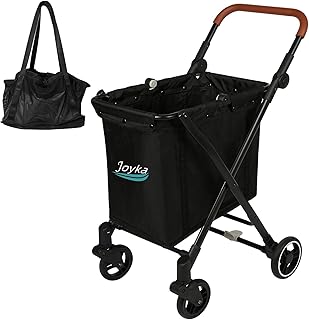 Shopping Cart 70 Liters Grocery Cart Foldable Utility Cart Shopping Trolleys with Shopping Bag Larger Capacity Rolling Front Swivel Wheels Height Adjustable for Office Shopping Picnic Grocery Laundry