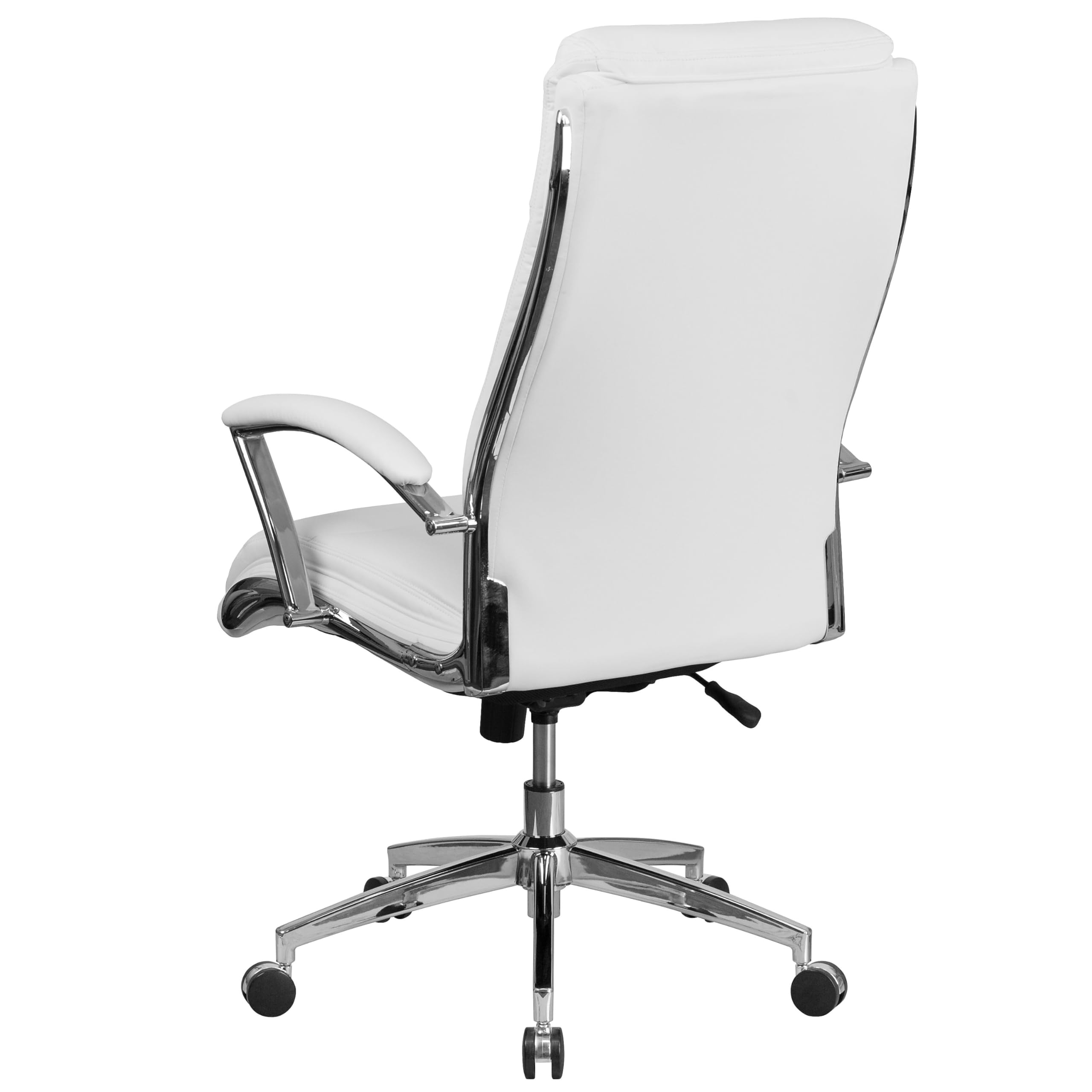 Rebecca - Silla de oficina giratoria ejecutiva tapizada con respaldo alto y respaldo alto, color blanco LeatherSoft con base cromada y brazos 4