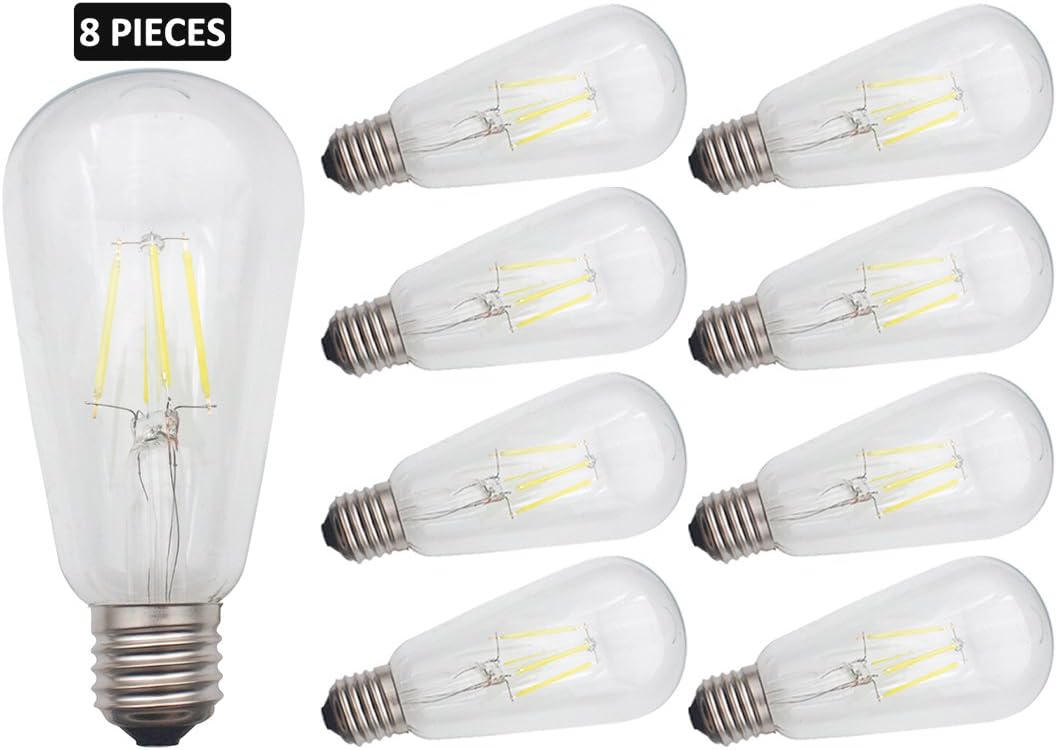 JCKing 8-Pack Dimmable AC 220V 4W ST64 E27 Screw LED Classic Filament Bulb, 4W LED Glass Bulbs, 40W Incandescent Bulbs Replacement Cool White 6500K [Energy Class A+++]