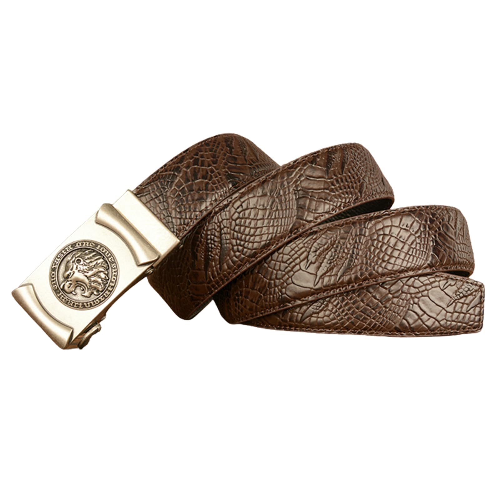 Cinturón De Trinquete Piel Con Relieve Cocodrilo Y Hebilla Automática Tallada En León, Diseño Deslizante Ajustable, 120 Cm For Cintura 41 Pulgadas, Negro