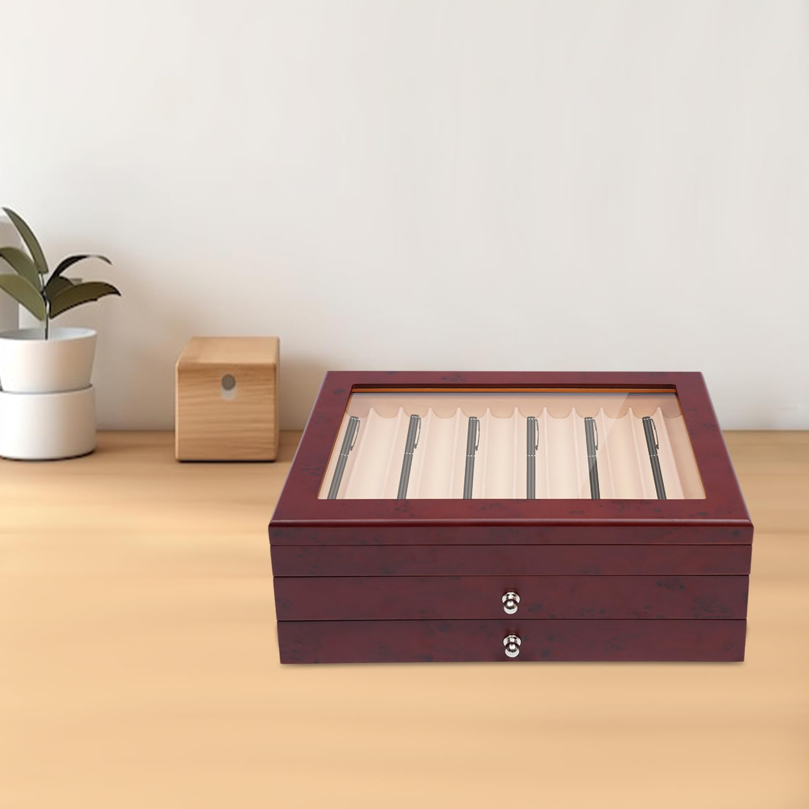 Scatola portapenne rettangolare retrò a 34 livelli, portapenne in legno + organizer per vetrina, coperchio visibile, cerniere robuste, per la conservazione di molti diversi tipi di penne