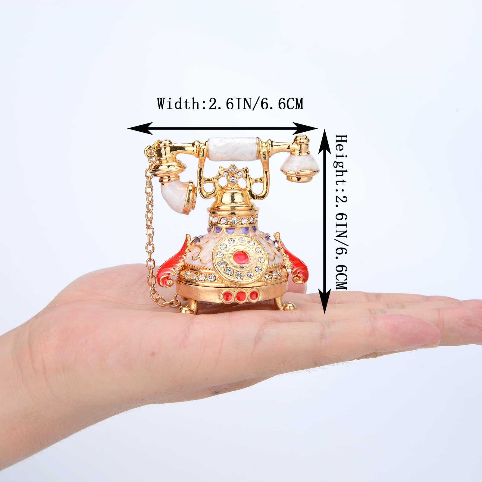 QIFU Vintage White Telephone Style Enameled Trinket Box Hinged, Unique Gift for Family - Image 3
