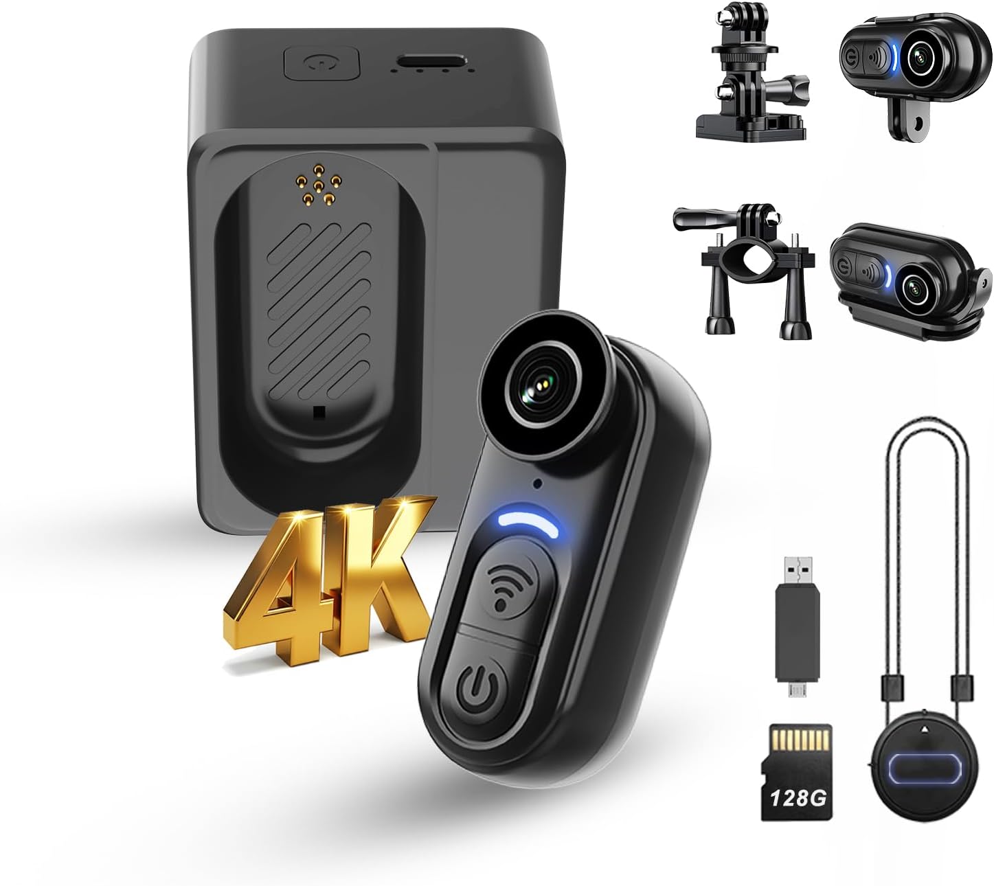 4K Mini Body Camera Action Cam with Six-axis Image Stabilization Audio & Video Recording - 128G Thumb-Sized Pov Worn Cameras - Wearable Portable Magnetic Camcorder for Work, Travel, Walking, Cycling