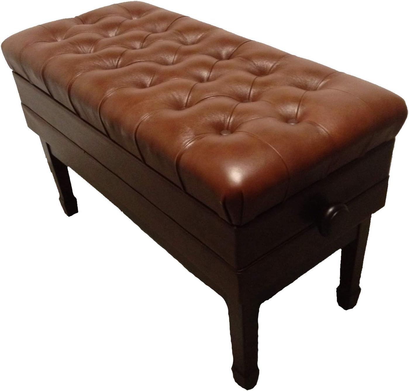 Genuine Leather Adjustable Duet Size Artist Concert Piano Bench Stool in Walnut with Music Storage