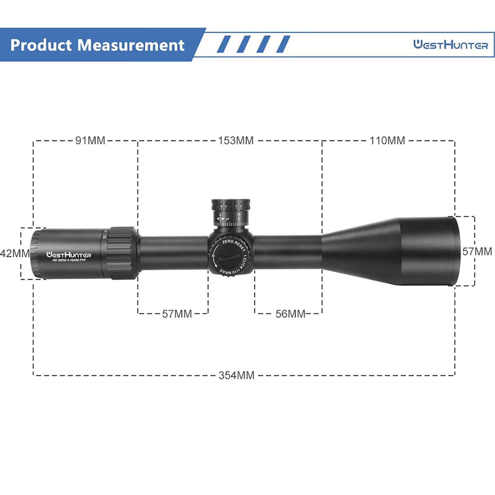 Lunette de Visée de Précision WestHunter Optics HD Gen2 6-24x50 FFP, Tube de 30 mm, Réticule Gravé sur Verre en Premier Plan Focal, Lunette Tactique 1/10 MIL pour la Chasse | Arrêt Zéro/Réinitialisation Zéro