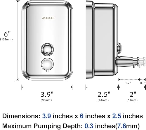 Miniatura 4 de AIKE Dispensador de jabón con bomba de montaje en pared de acero inoxidable pulido 17 onzas líquidas AK1001
