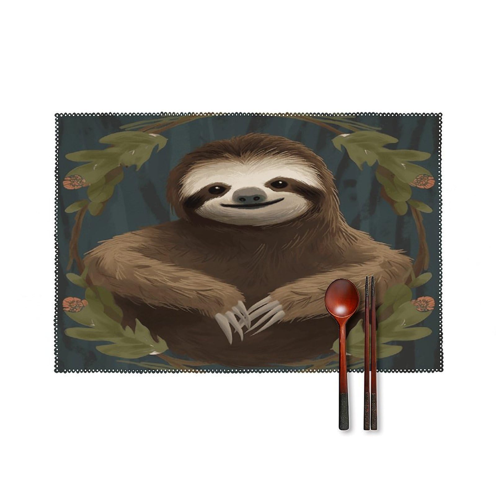 Sloth Placemats Washable Canvas Place Mats Decoration Placemat for Dining Table Easy to Clean Tables Mat Set of 6 for Kitchen Dining Room Coffee Table