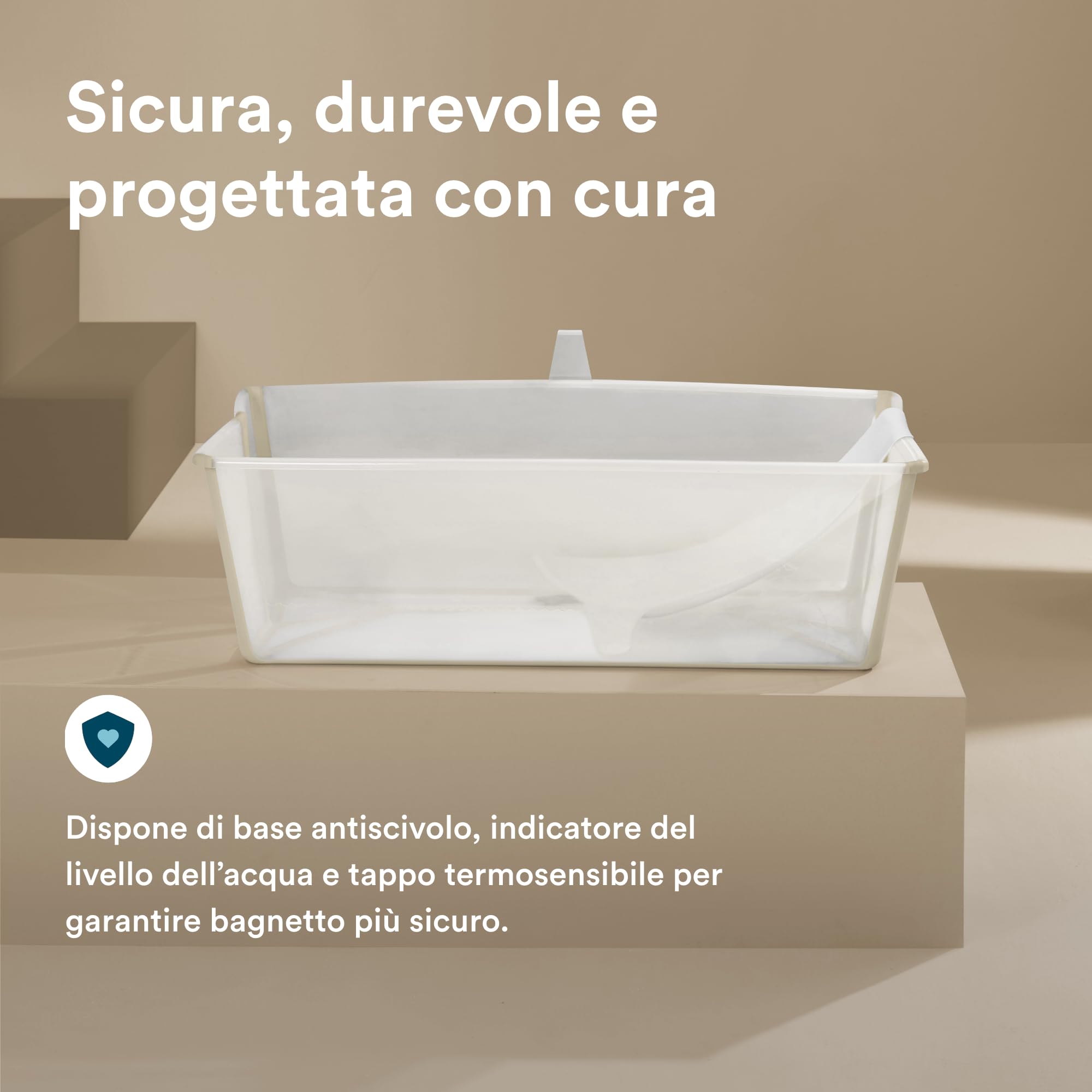 Stokke Flexi Bath XL (Sandy Beige) con Supporto per neonati - Durevole e Facile da conservare - Ideale per neonati fino ai 48 mesi