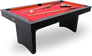Freetime Fun 6 FT Pool Table, No Assembly, Portable, Includes Billiard Tables Accessories- 2 Pool Cues, Set of Balls, Triangle, Pool Table Brush, Chalk