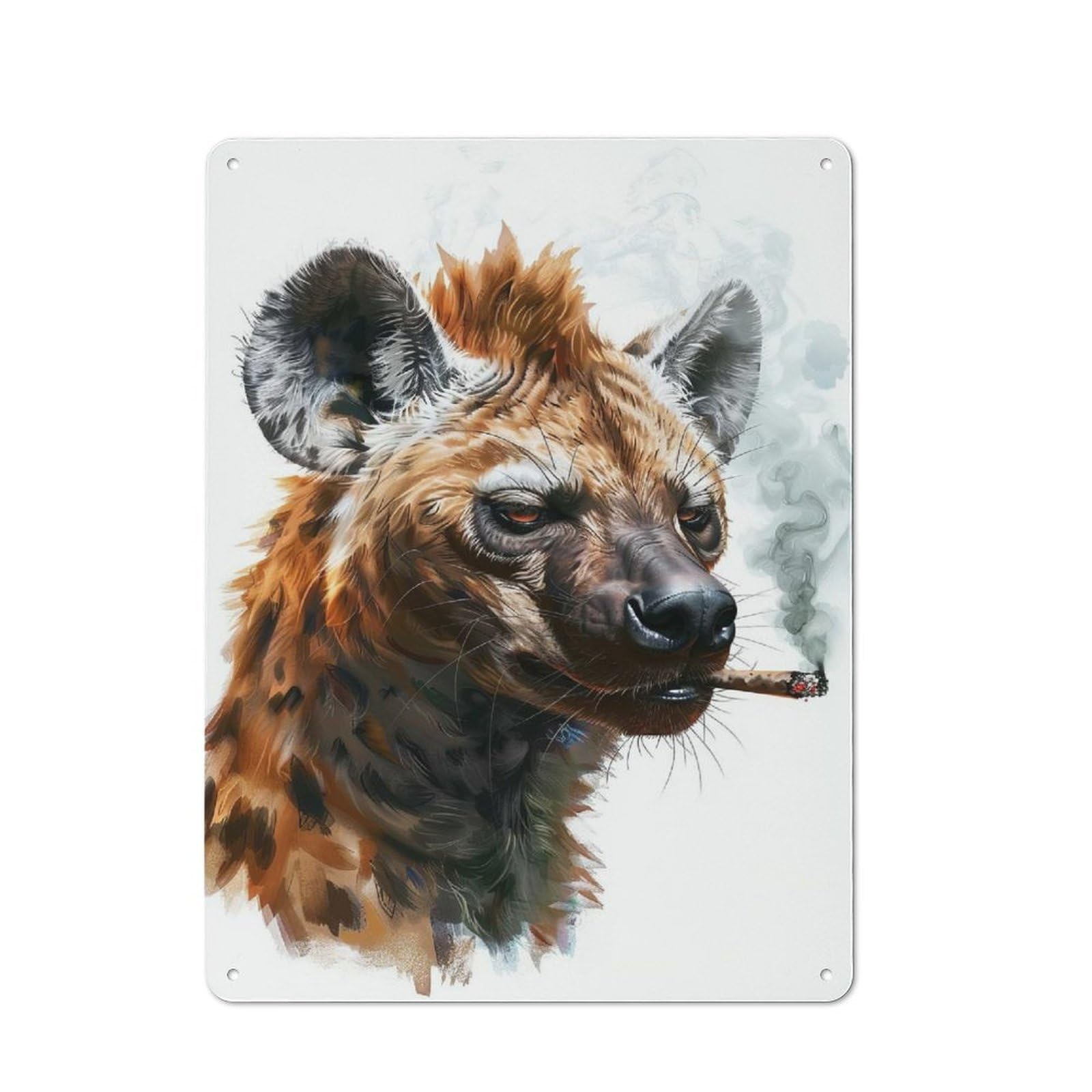 Bistro Style Smoking Hyena Decorative Metal Plaque 40x30cm, Bistro Wall Plaque for Tea Room, Shop Wall Or Breakfast Area