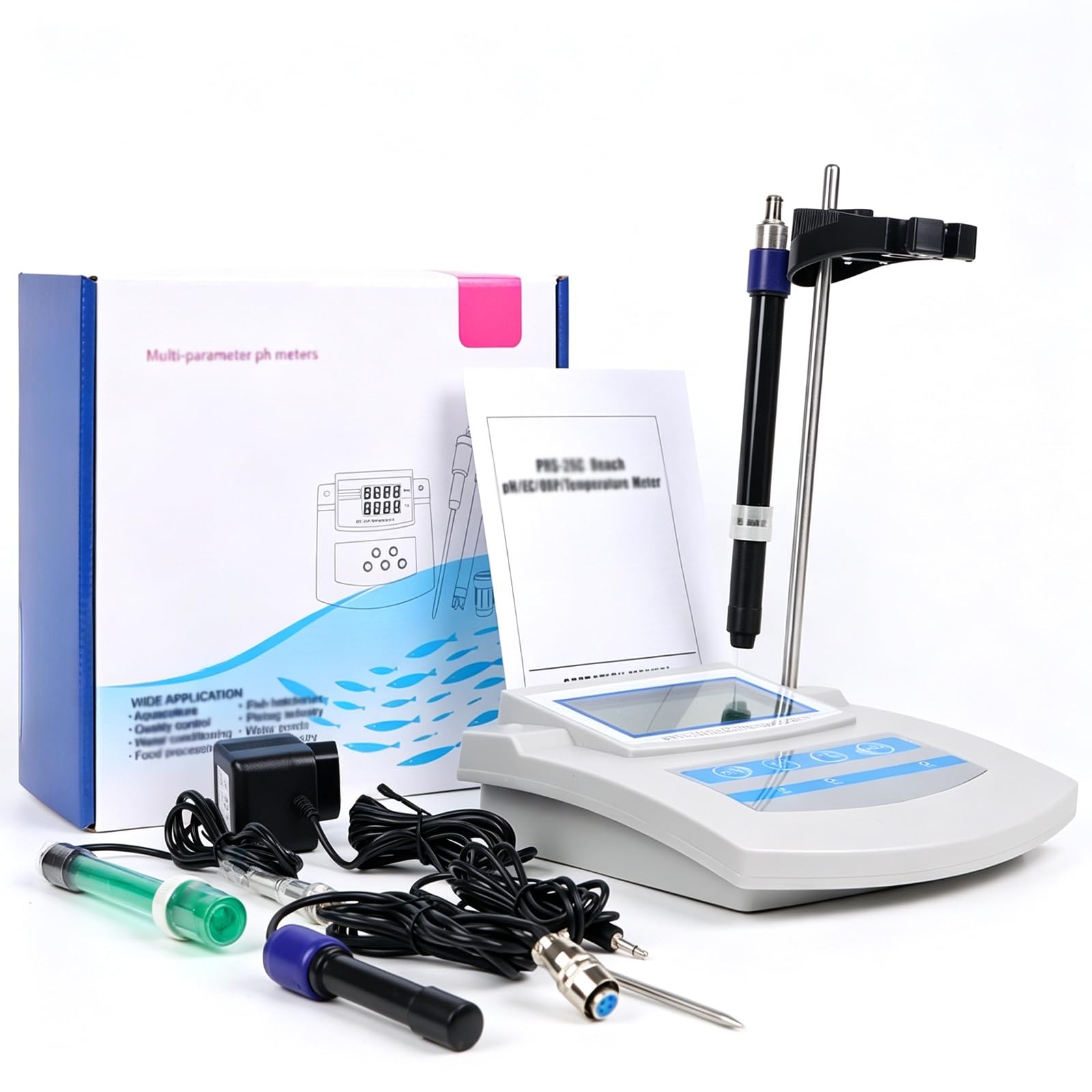 Kit de pH-mètre de paillasse 6-en-1 avec affichage numérique – Testeur de qualité de l'eau (pH, EC, ORP, TDS, CF, Temp.) avec compensation automatique de température (ATC) – Idéal pour laboratoires