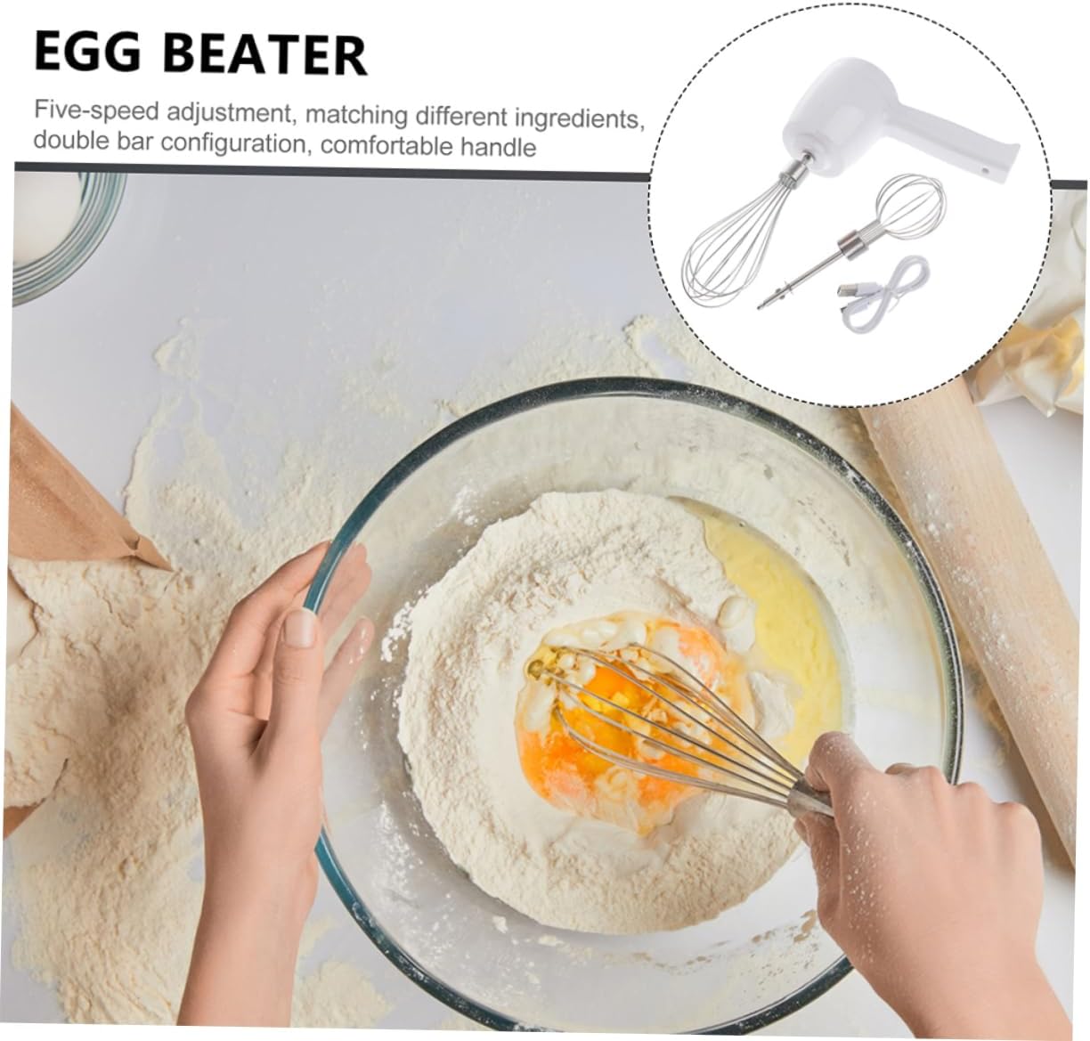 1 Set Egg Beater Handheld Egg Mixer USB Egg Small Mini Mixer Can Baking Whisk Cordless Hand Mixer Kitchen Egg Mixer Egg Tool Kitchen Tool Egg for Kitchen Abs Shell White