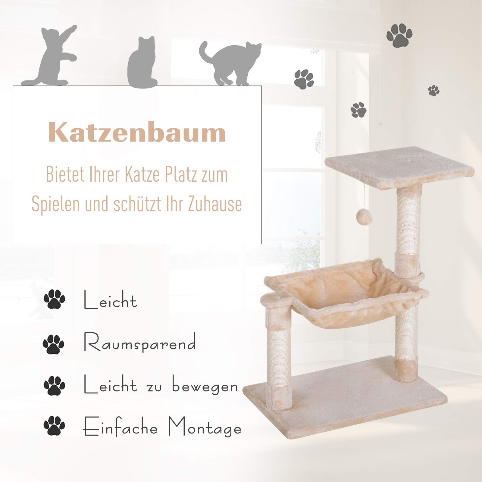 PawHut Kattentoren krabboom kattenboom met grot en hangmat sisal spaanplaat | Netherlands