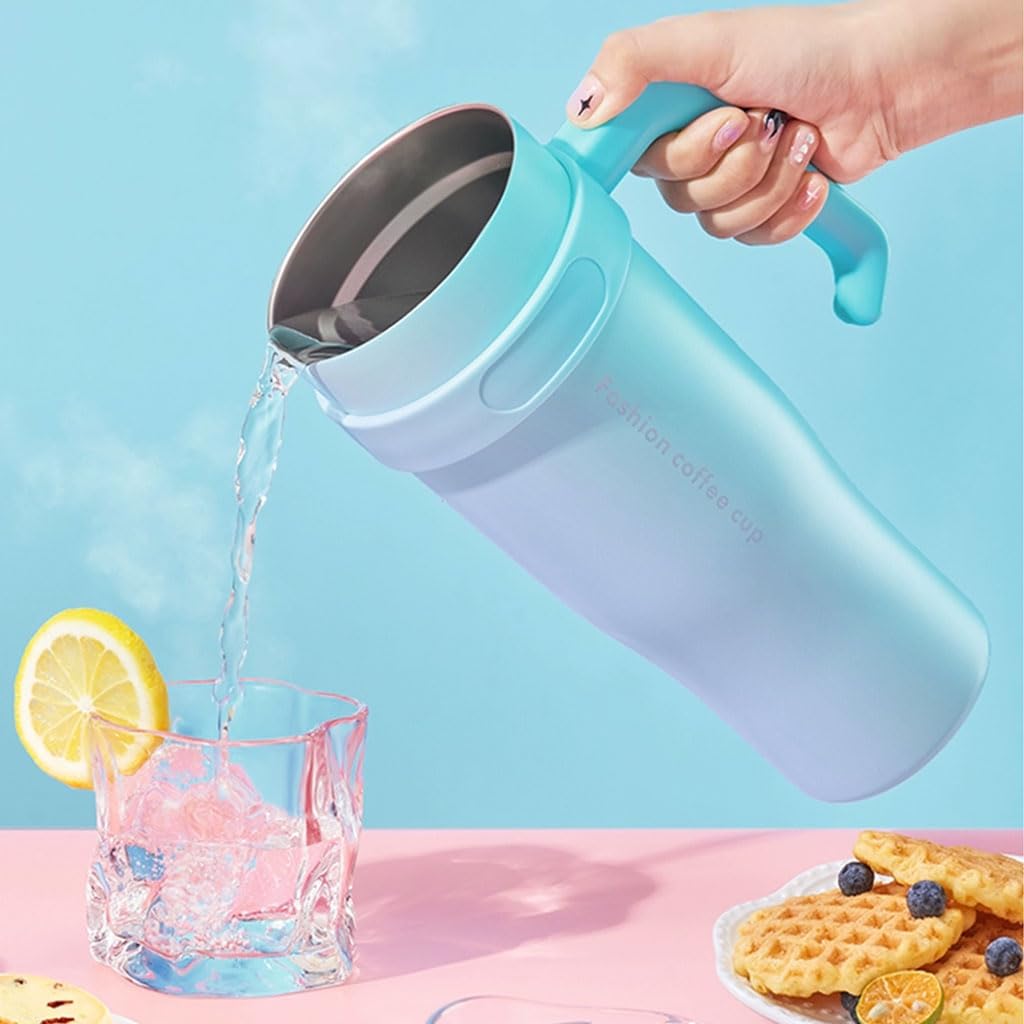 große kapazität 1250 ml Trinkbecher mit extra großem Fassungsvermögen, Edelstahl-Isolierbecher mit Strohhalmdeckel, tragbarer Reisekaffeebecher solide