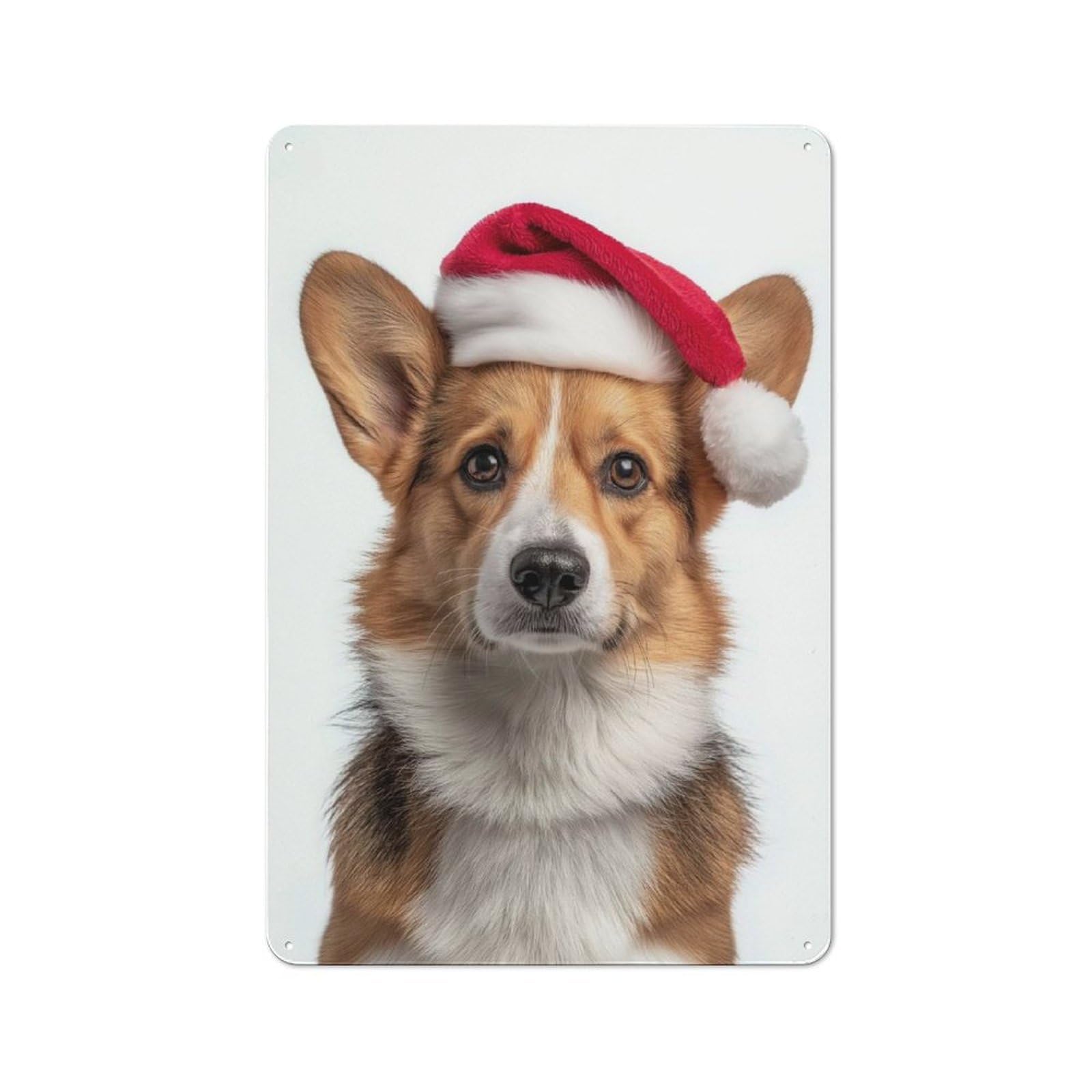 Junmoney Corgi Dog With Santa Hat Portrait Metal Plaque 30X20cm With For Garage Wall, Retro Decor, For Garage Decor Collectors Refreshing A Room In Autumn