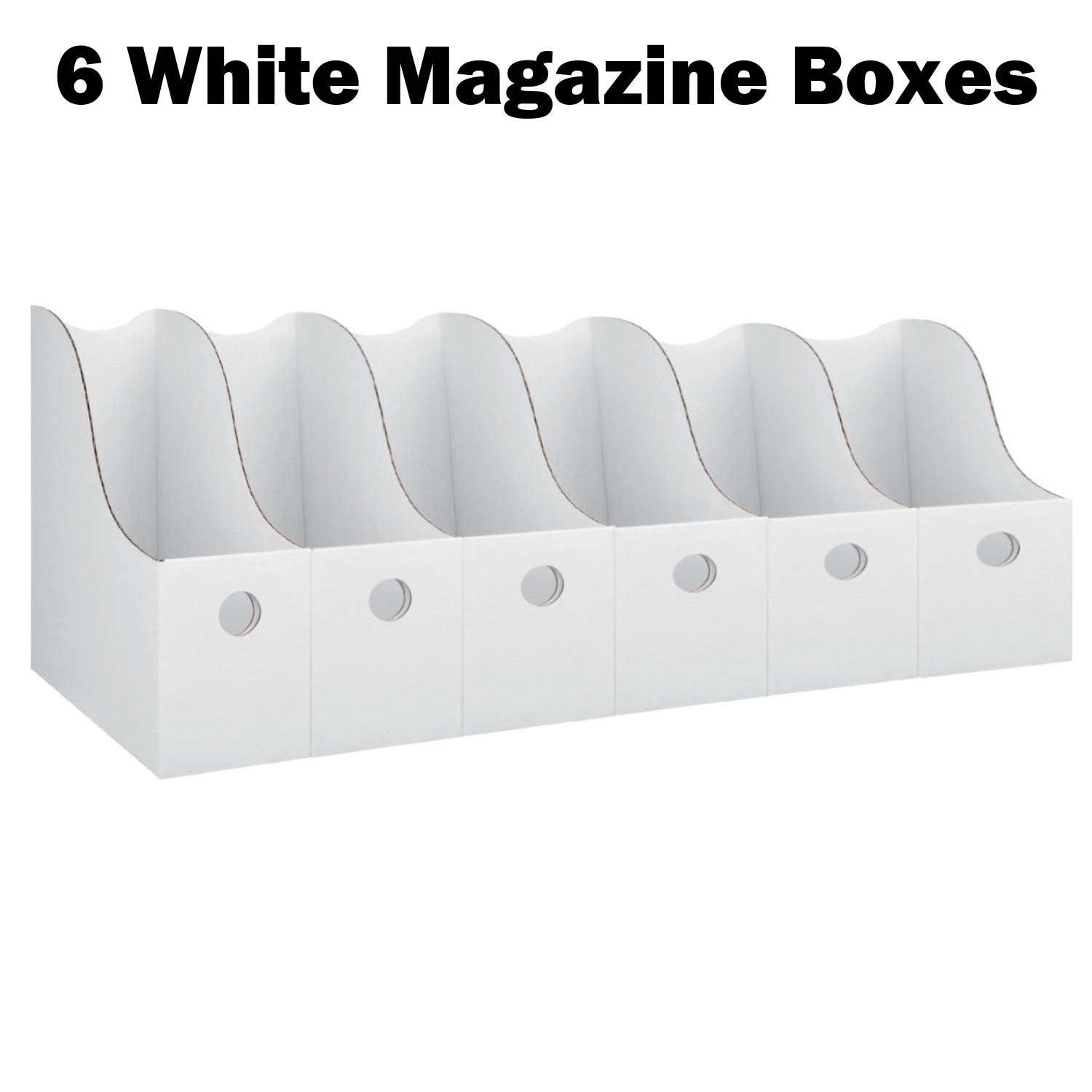 Dunwell White Magazine File Holders (6 Pack), Sturdy Cardboard Magazine Holder, Magazine