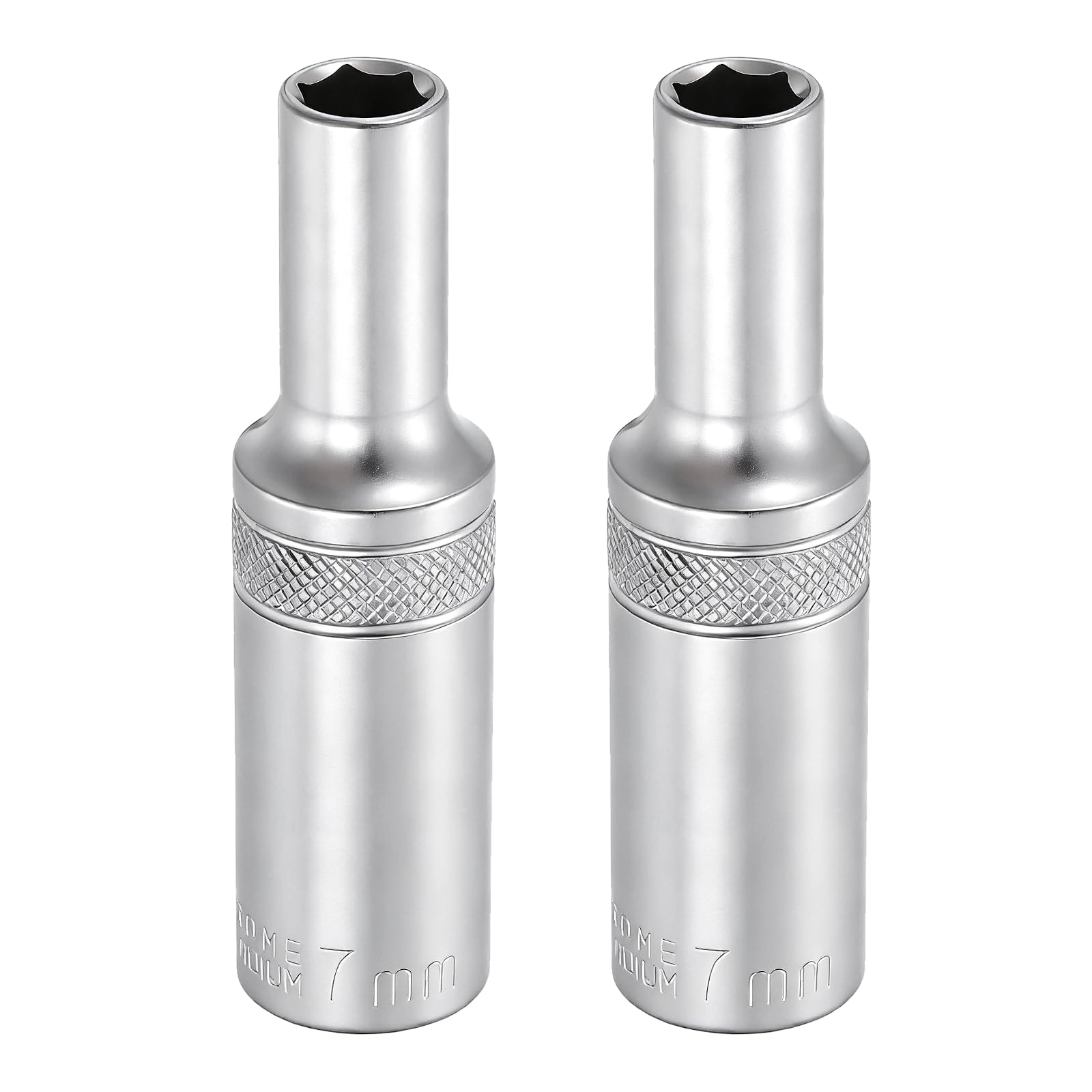 sourcing map 2pcs 6 Points Deep Socket 3/8" Drive 7mm Deep Metric CR-V Steel Polished Nickel Plating Impact Sockets 64mm / 2.5" Long Flip Sleeve Tool for Home Auto Nuts Bolts Repair โ image 1