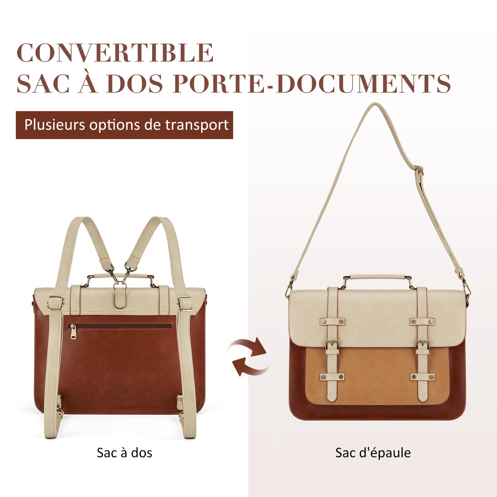 ECOSUSI Borsa a Mano Valigetta Donna per Computer Portatile 15,6 Pollici Borsa Lavoro Scuola Grande Capacità Borsa a Messenger Zaino Tracolla Vintage in Pelle PU