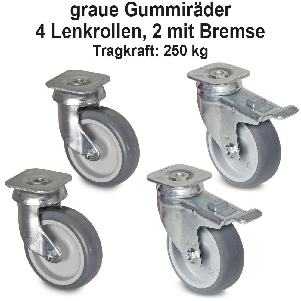 BRB Transportroller für 600x400 mm Eurobehälter, blau, 250 kg Tragkraft, 4 Lenkrollen, 2 mit Feststellbremse