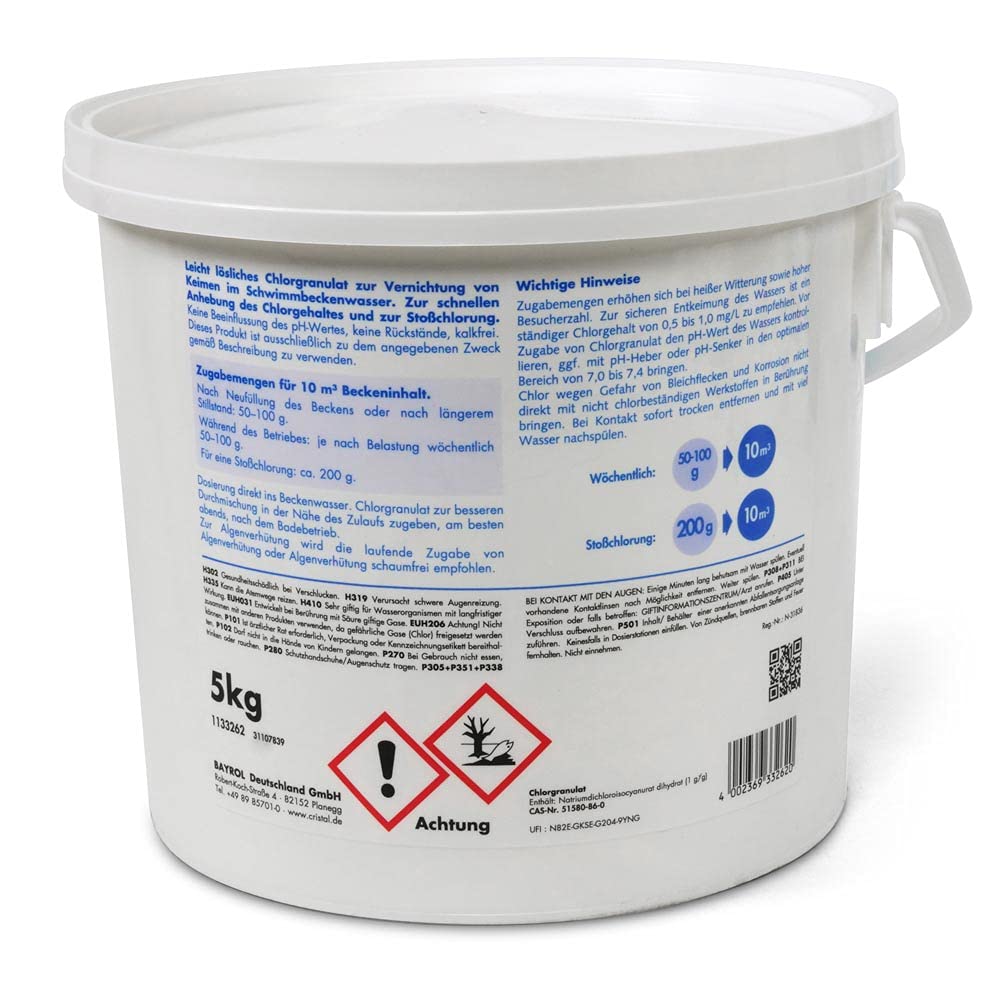 Cristal Chlor Poolpflege-Set - 6-teiliges Komplettset - 20kg Wasserpflege für Pools - Inklusive Chlor & Zubehör - Effektive Reinigung für Pool & Whirlpool