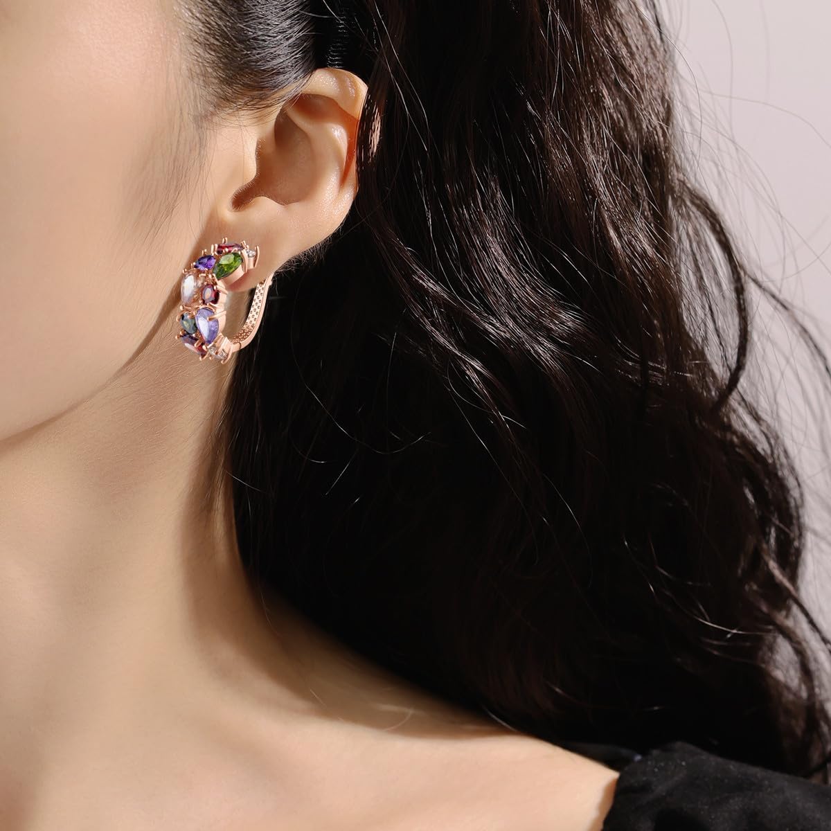 Crystal Cubic Zirconia Laminated Hoop Earrings for Women Trendy | Fashion Boutique Jewelry for Women | CZ Earrings for Women | Small Hoop Earrings - Image 5