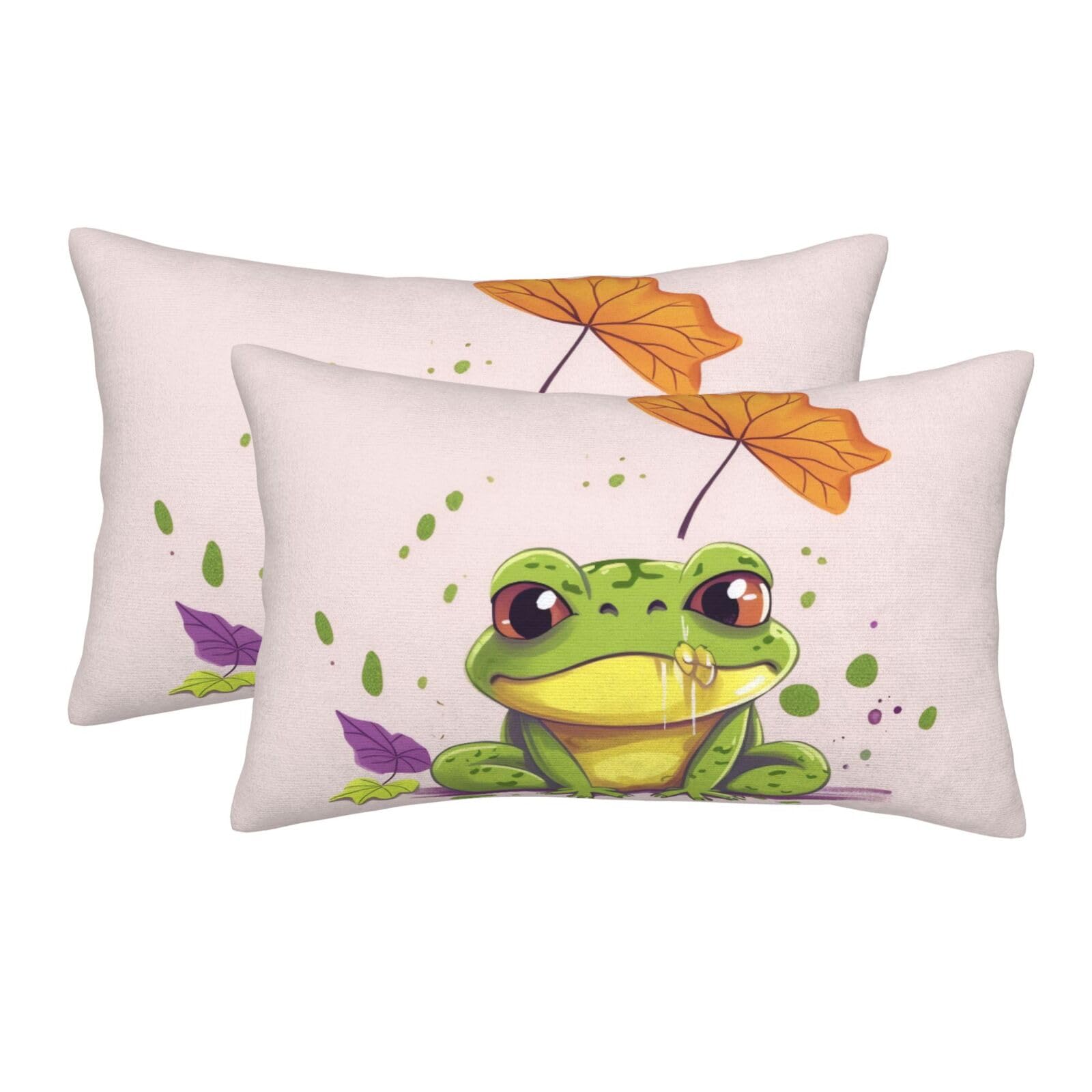 2 Pack Standard Size Pillow Cases for Hair and Skin Soft Breathable Pillow Case Covers with Hidden Zipper Leaves and Frog Pillowcase 20"x30" Pillow Cover for Sleeping Gift