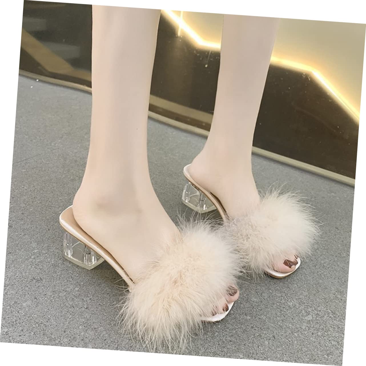 Homoyoyo Pantuflas de Tacón Peludo para Mujer Talla 39 Gamuza y Goma
