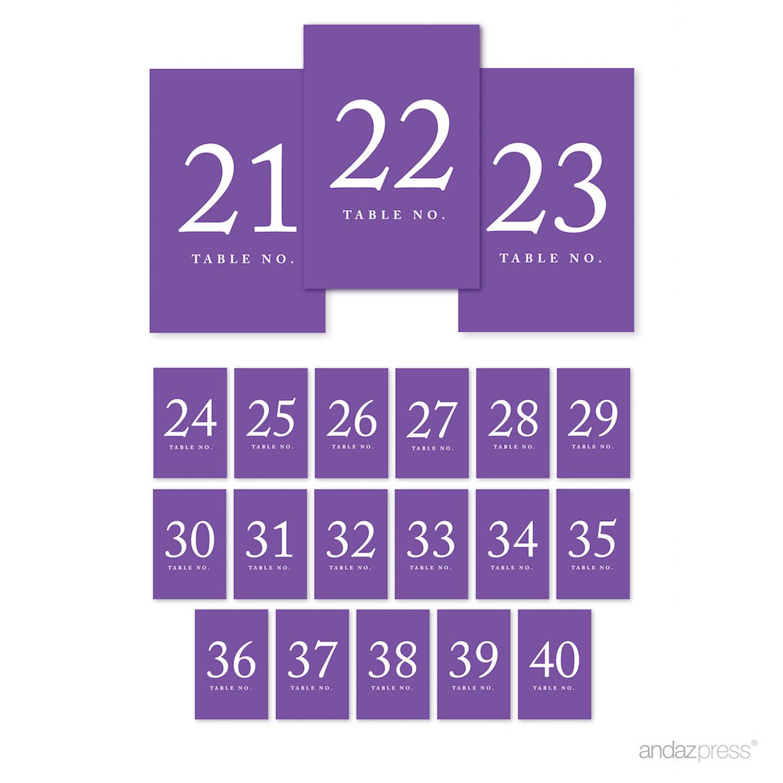Andaz Press Purple Wedding Table Numbers 21-40, 4x6-Inches Table Number Cards For Wedding Reception Table Number For Seating Chart For Wedding