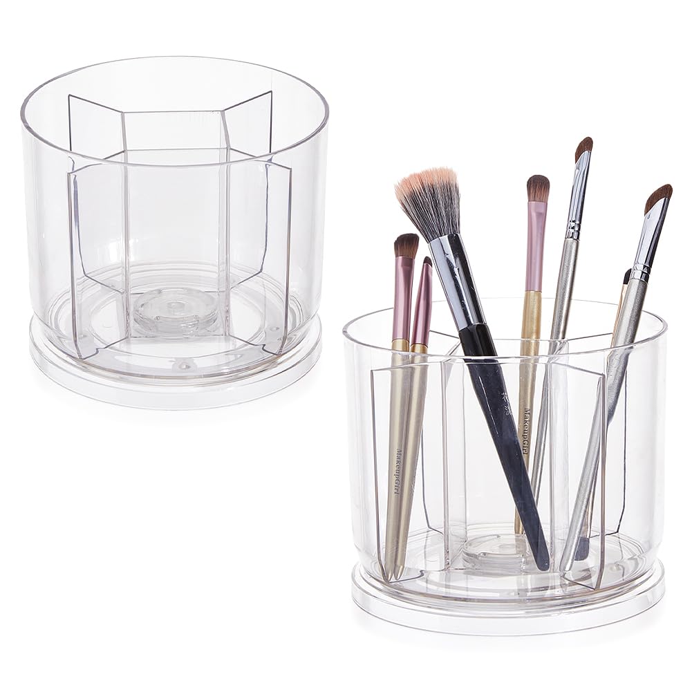 Pot à pinceaux maquillage rotatif anti-désordre avec 5 compartiments en acrylique