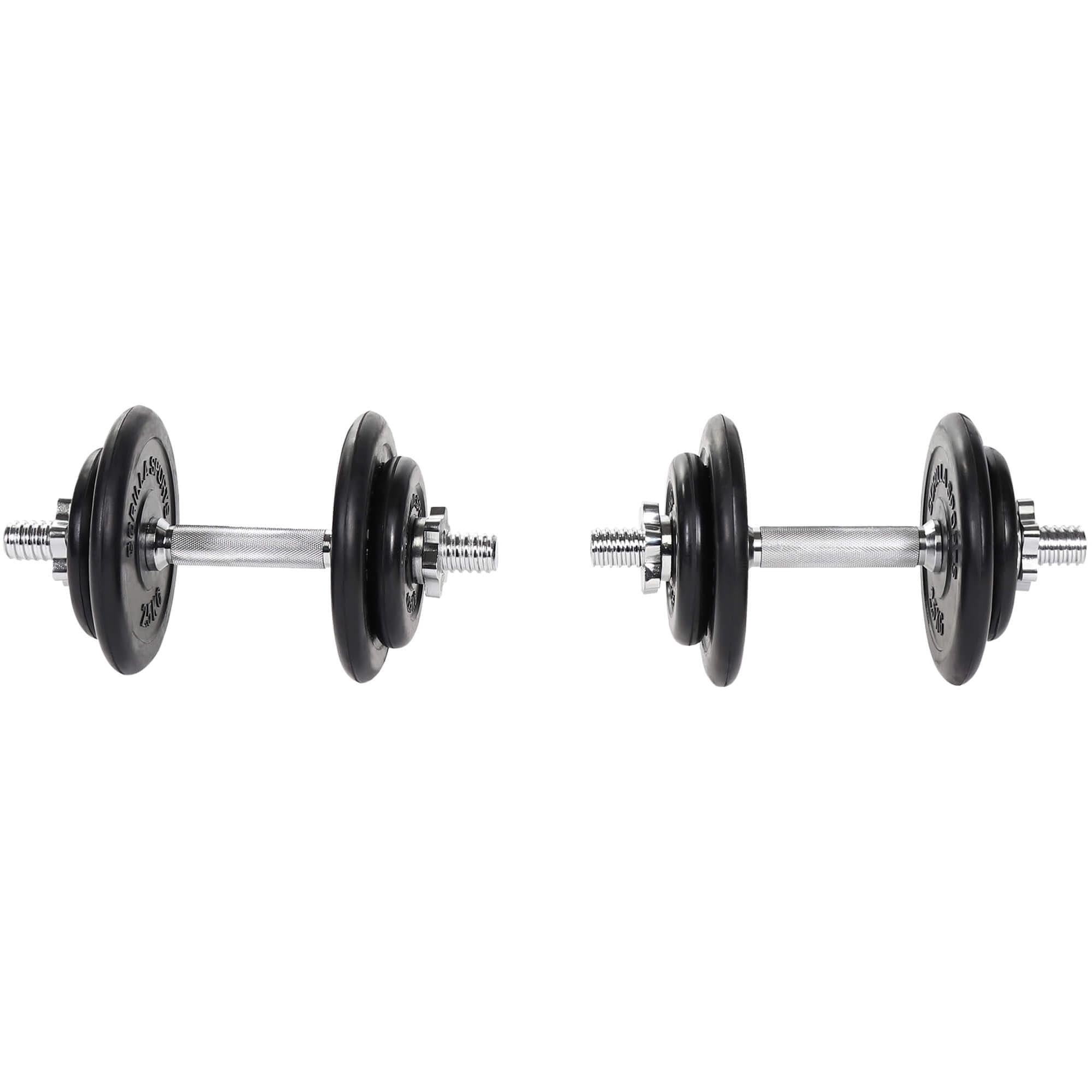 GORILLA SPORTS® Manubri - Set di 27,5kg, 6x1,25kg, 6x2,5kg, Ghisa, Rivestiti in Gomma, Foro 30 mm, Chiusure a Stella, Barre in Acciaio Cromato, Antiscivolo, Manico Zigrinato - Pesi Palestra, Fitness