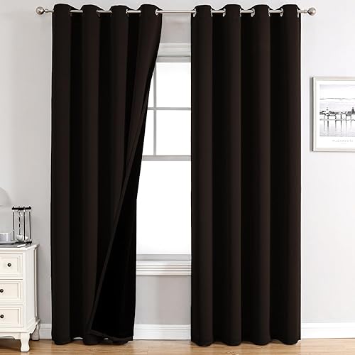 Miniatura 47 de ChrisDowa Cortinas 100% Opacas para Dormitorio con Forro Negro, 2 Capas Gruesas Totalmente Opacas con Aislamiento Térmico y Ojales, Cortinas de