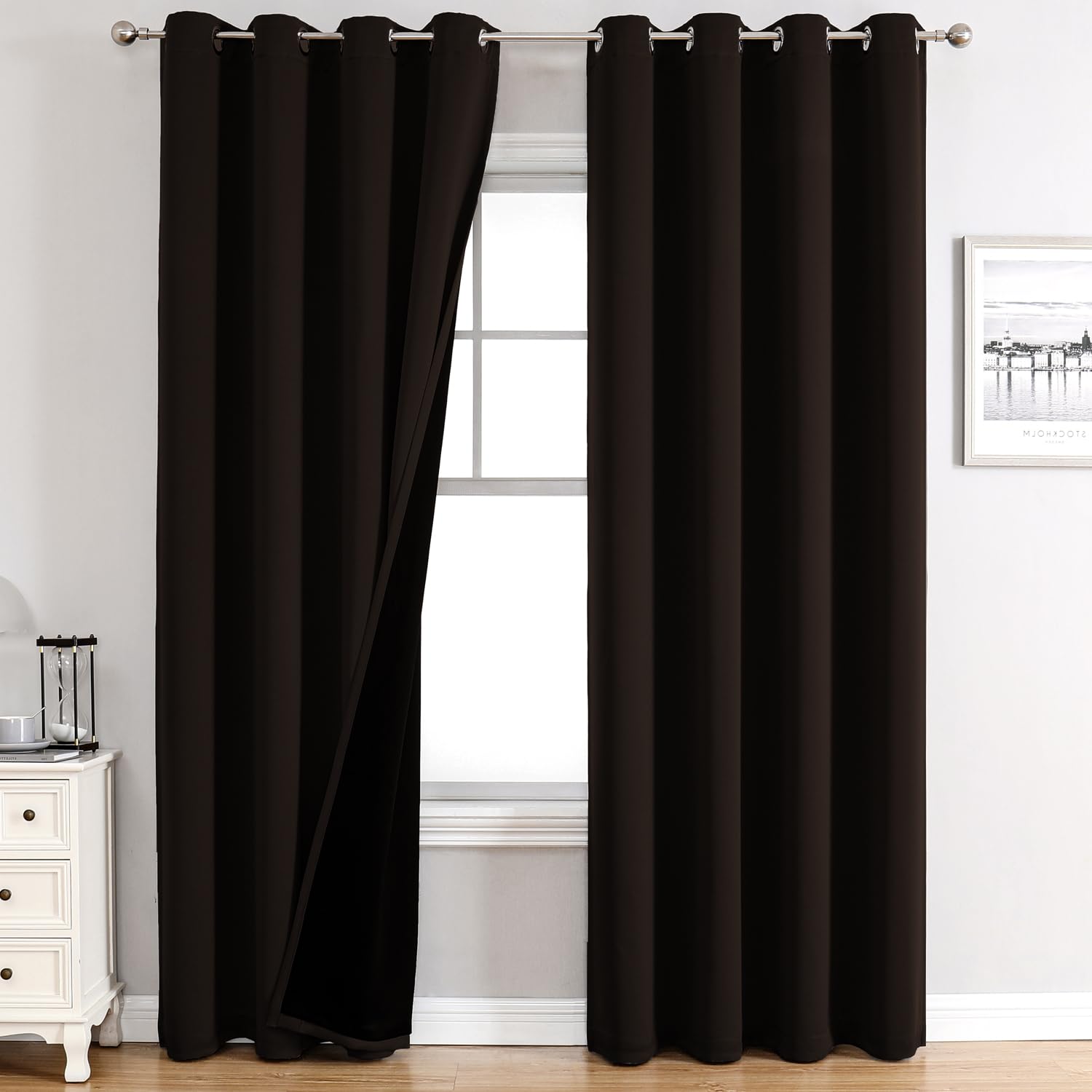ChrisDowa 100% Blackout Curtains 80 inch Long for Bedroom with Black Liner, 2 Thick Layers Total Blackout Thermal Insulated Grommet Window Curtains 2