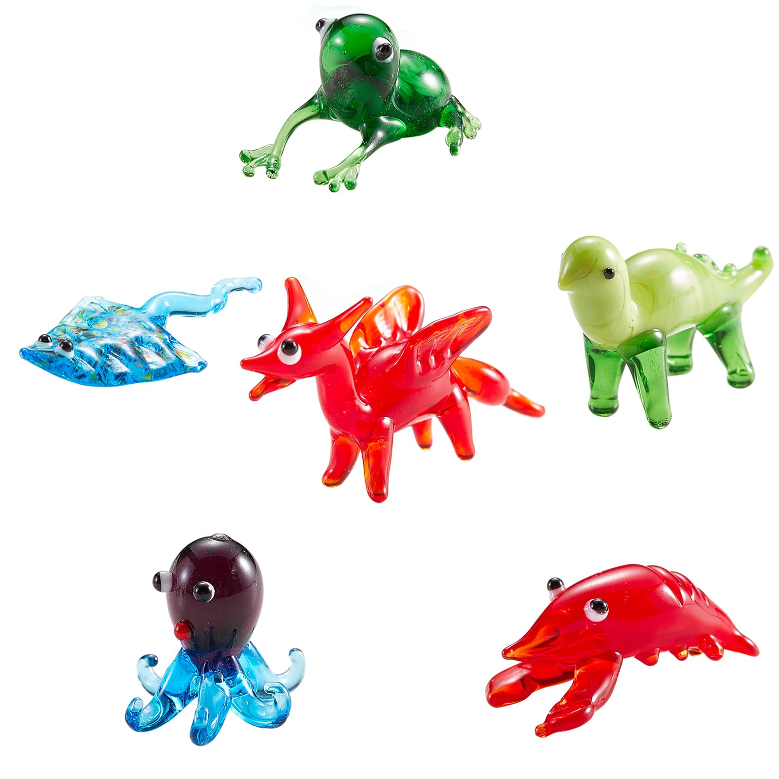 Photo 1 of **PARTIAL SET /ONLY 1 PIECE (DINO)*** HUAAPLEVLA 6 Pcs 6 Styles Hand Blown Mini Glass Animals Tiny Glass Figurines Sets Lampwork Dragon Lobster Animal Ornaments for Home Decoration Collectibles and Gifts(Marine Life