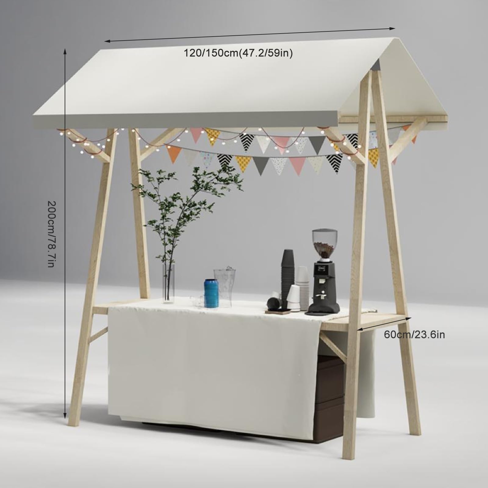 Marktstand Verkaufsstand Mit Sonnendach, Imbisswagen Aus Holz Den Gewerblichen Einsatz, Süßigkeitenstand Für Partys, Im Freien Und Streetfood(White,150cm/59in)