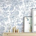 Safiyya Floral Peel and Stick Wallpaper Blue and White Contact Paper Boho Wallpaper for Bedroom Peony Wall Paper for Bathroom Removable Self Adhesive Vinyl Rolls 17.3''×78.7''
